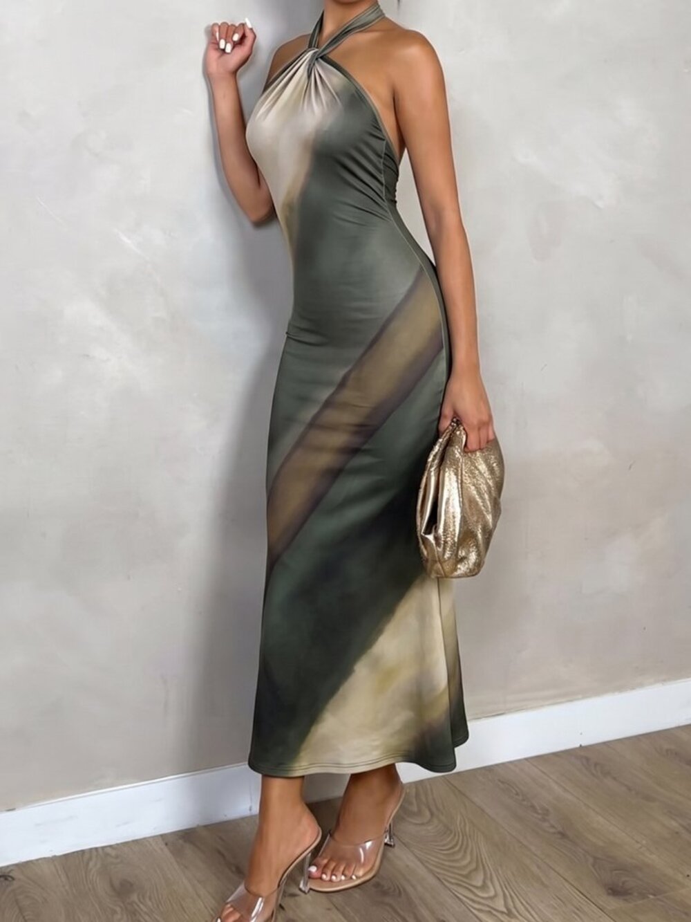 Multicolor Casual Women's Tie-Dye High Stretch Maxi Dress